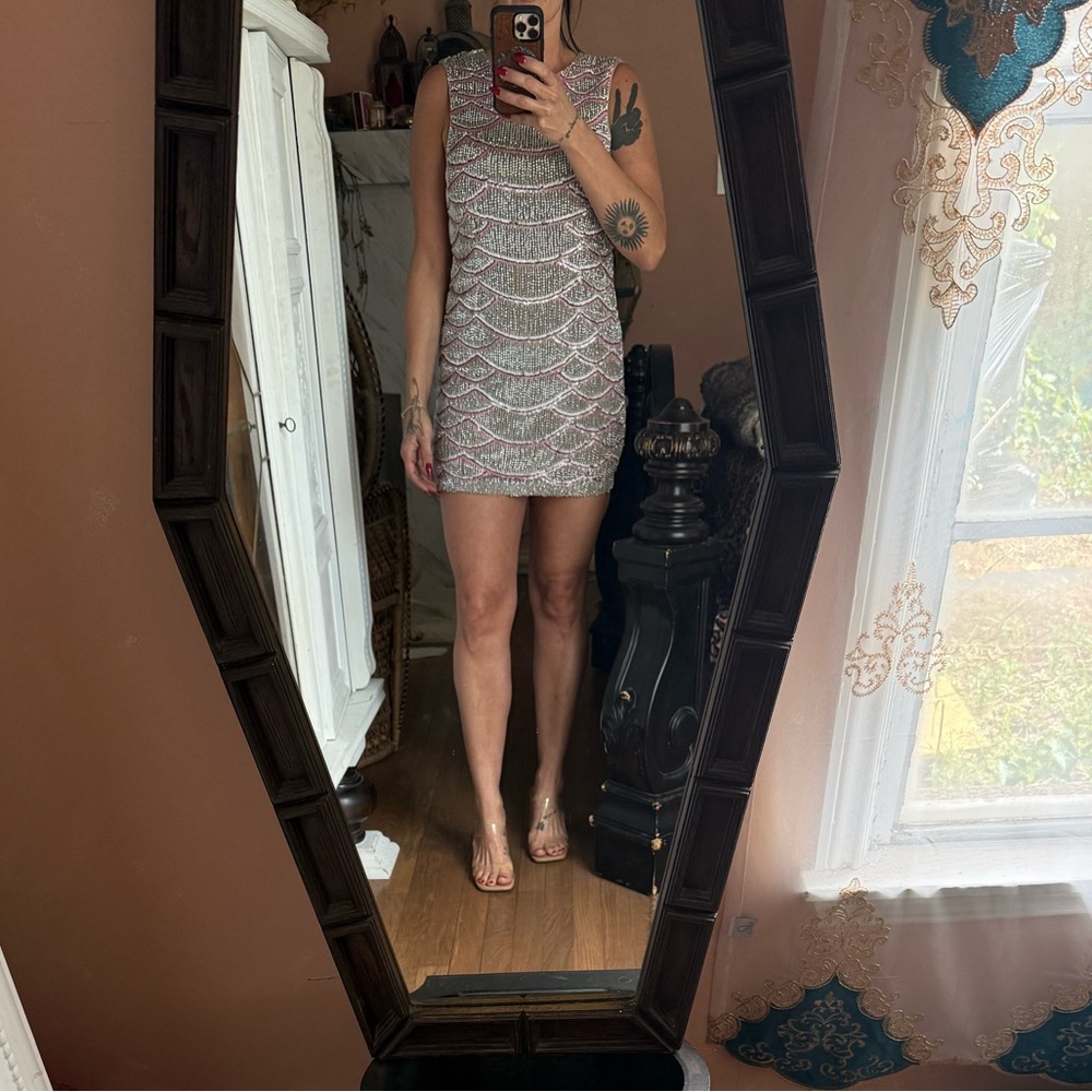 NBD Silver Sequin Bodycon Mini Dress